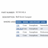 Conn Sousaphone, 20K / 22K, Bell Screw, Lacquer 1 each
